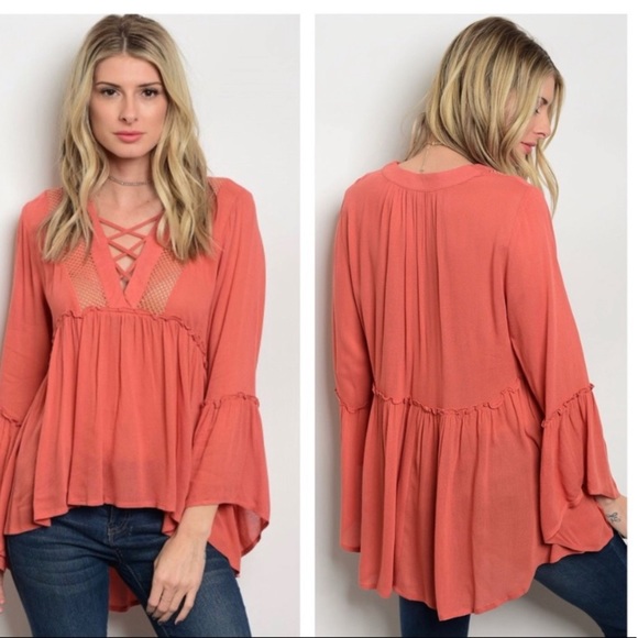 Rust Bell Sleeve Top - Picture 1 of 3